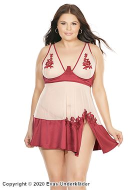 Romantisches Babydoll, Satin, Schlitz, Spitzenapplikation, XL bis 4XL